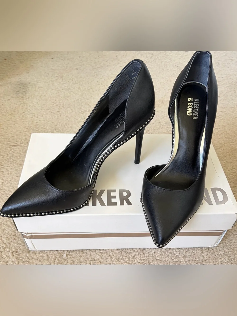 Bleecker & Bond Black Stud-Trim Pointed Toe Pumps
